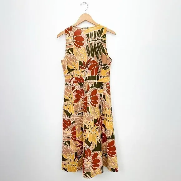 Sezane Women’s Mathilda Linen Blend Wrap Midi Dress Multicolor Tropical Floral - Picture 3 of 11